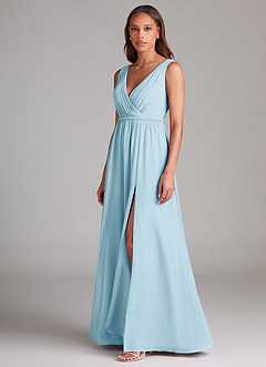 Azazie Tanicia Robes de demoiselle d'honneur Robe Trapèze en Mousseline de soie Plissée Bleu Ciel image2