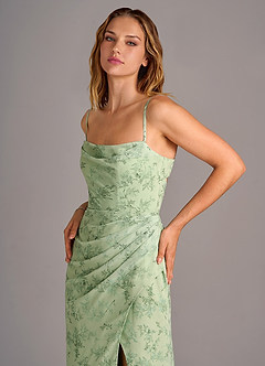 Azazie Leonis Bridesmaid Dresses Green Fern Floral Sheath Strapless Chiffon Convertible Dress image2
