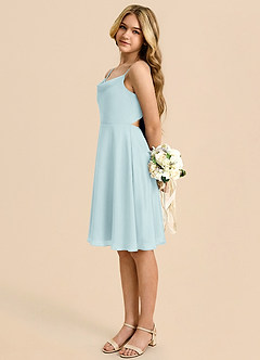 Azazie Shale Junior Sea Glass A-Line Bow Chiffon Dress image1