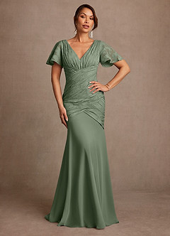 Azazie Jolene Mother of the Bride Dresses Matcha Mermaid Pleated Floral Burnout Dress image1
