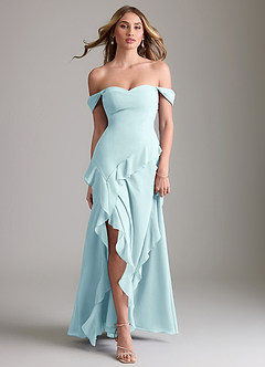 Azazie Sloane Robes de demoiselle d'honneur Robe Trapèze en Mousseline de soie Encolure en Forme de Cœur Verre De Mer image5