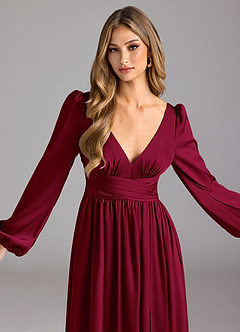 Azazie Norah Brautjungfernkleider A-Linie Stretch-Satin Kleid Burgunderrot image5
