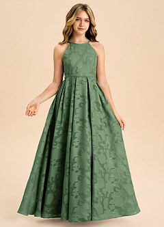 Azazie Arianthe Junior Linia A Pofałdowany Kwiatowe wypalenie Długość podłogi Młodsza druhna Sukienka image3