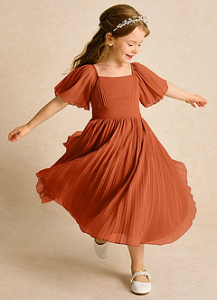 Azazie Gisele Flower Girl Dresses Burnt Orange A-Line Pleated Chiffon Dress image2