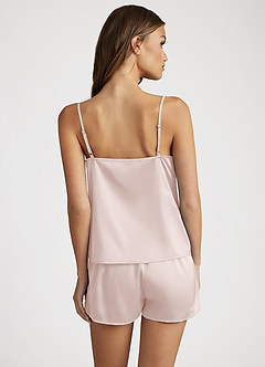 front Ensemble pyjama débardeur et short en satin avec dentelle et nœuds