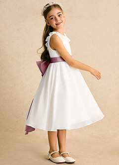 Azazie Dani Jurken voor bloemenmeisjes A-Lijn Jurk van Chiffon Boog Ivoor Vintage Mauve image4