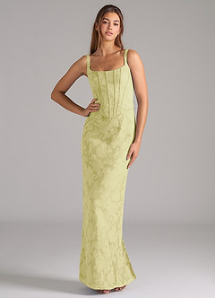 Azazie Kenna Bridesmaid Dresses Lemon Sorbet Sheath Side Slit Floral Burnout Dress image1