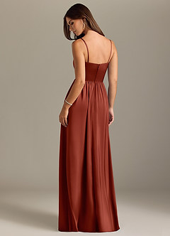 Azazie Calianna Bridesmaid Dresses Terracotta A-Line Off the Shoulder Stretch Satin Convertible Dress image2