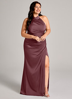 Azazie Jemma Bridesmaid Dresses Sangria Sheath Pleated Stretch Satin Dress image11