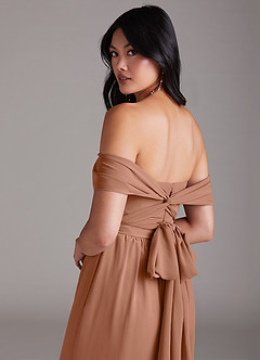 Azazie Lamara Bridesmaid Dresses Bronzer Off the Shoulder Chiffon Convertible Jumpsuit image6