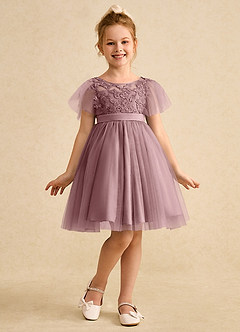 Azazie Queenie Flower Girl Dresses Dusty Rose A-Line Lace Dress image3