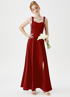Azazie Rosey Junior A-Linie Herzausschnitt Stretch-Satin Kleid Granatapfelrot image3