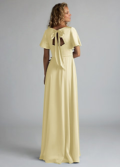 Azazie Kimber Bridesmaid Dresses Lemon Sorbet A-Line Ruched Stretch Satin Dress image2