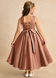 Azazie Junebuj Flower Girl Dresses Bronzer Ball-Gown Pleated Matte Satin Dress image1