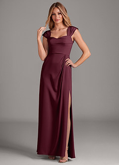 Azazie Laila Bridesmaid Dresses Cabernet A-Line Pleated Stretch Satin Dress image3