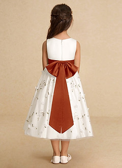 Azazie Pollie Flower Girl Dresses Ivory Paprika A-Line Bow Tulle Dress image6