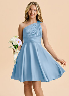 Azazie Charlize Junior Powder Blue A-Line Pleated Stretch Satin Dress image1