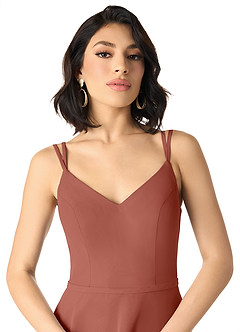 Azazie Janine Brautjungfernkleider A-Linie V-Hals Chiffon Kleid Rotbraun image3