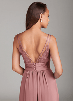 Azazie Maren Allure Bridesmaid Dresses Dusty Rose A-Line Lace Stretch Satin Dress image2