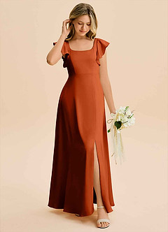 Azazie Bondi Junior Paprika A-Line Side Slit Stretch Satin Dress image3