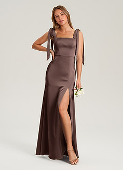 Azazie Frostine Bridesmaid Dresses Ganache A-Line Bow Stretch Satin Dress image4