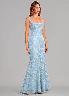 Azazie Aubrey Jurken voor bruidsmeisjes Jurk van Bloemen Burn-out met Zeemeermin Boog Hemelsblauw image4