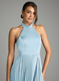 Azazie Zienna Final Sale Sky Blue A-Line Pleated Stretch Satin Dress image5