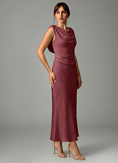 Azazie Kieryn Bridesmaid Dresses Desert Rose Mermaid Pleated Stretch Satin Dress image4