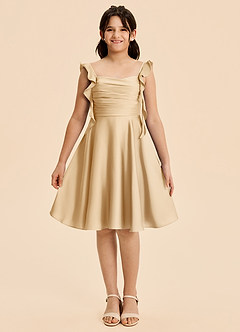 Azazie Kira Junior A-Linie Gestreift Stretch-Satin Kleid Gold image1