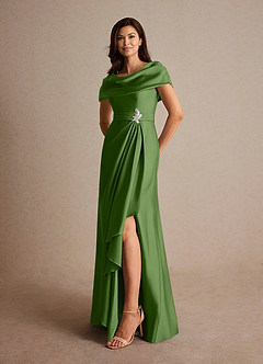 Azazie Branford Abiti per la Madre della Sposa Abito A-Line in Raso Elasticizzato Plissettato Basilico image8