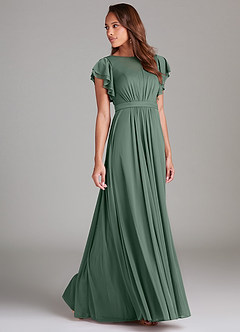 Azazie Daphne Modest Bridesmaid Dresses A-Line Ruched Mesh Floor-Length Dress image3