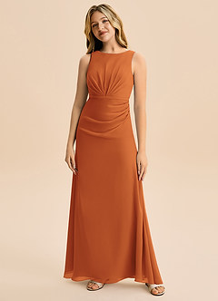 Azazie Floris Junior Linia A Pofałdowany Szyfon Długość podłogi Młodsza druhna Sukienka image4