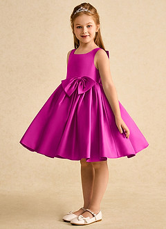 Azazie Jessie Flower Girl Dresses Fuchsia A-Line Bow Matte Satin Dress image4