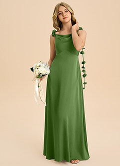 Azazie Gumdrop Junior Basil Empire Pleated Stretch Satin Dress image2