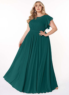 Azazie Daphne Modest Bridesmaid Dresses A-Line Ruffled Chiffon Floor-Length Dress image7