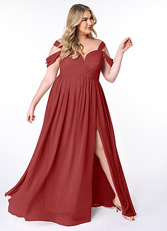 Azazie Lianne Bridesmaid Dresses Rust A-Line Off the Shoulder Chiffon Dress image10