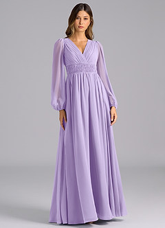 Azazie Palerma Bridesmaid Dresses Lilac A-Line Long Sleeve Chiffon Dress image1