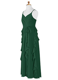 Azazie Peyton Junior Dark Green A-Line V-Neck Cascading Ruffles Chiffon Dress image8
