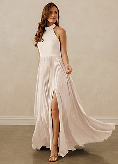 Christian Siriano Bridal for Azazie 1007 Vestidos de damas de honor Vestido de Alabastro Blanco de Satén Elástico de Corte en A con Plisado image3