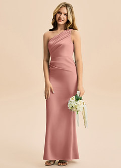 Azazie Akilah Junior Robe Fourreau en Satin extensible Plissée Rosette image5