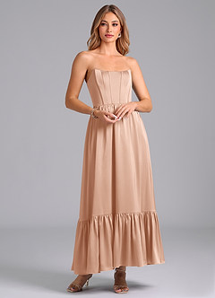 Azazie Leilana Bridesmaid Dresses Rose Gold A-Line Corset Stretch Satin Dress image1