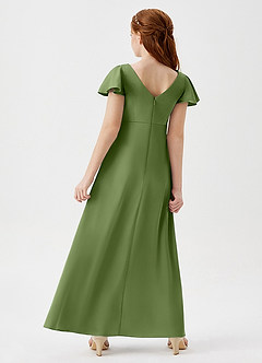Azazie Soren Junior A-Linie Gestreift Stretch-Satin Kleid Wacholder image6