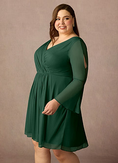 Azazie Teraso Mother of the Bride Dresses Dark Green A-Line Pleated Mesh Dress image14