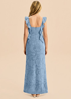 Azazie Jessamine Junior Abito Sirena in Burnout Floreale Scollo a Cuore Azzurro Polvere image2