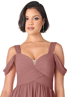 Azazie Lianne Bridesmaid Dresses Desert Rose A-Line Off the Shoulder Chiffon Dress image5
