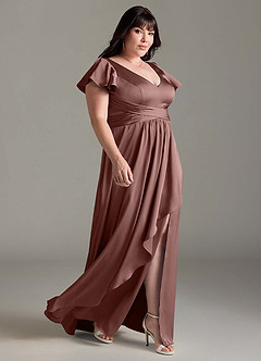 Azazie Omari Bridesmaid Dresses Espresso A-Line Stretch Satin Dress image11