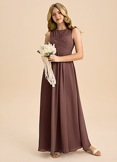 Azazie Skyla Junior A-Linie Plissee Chiffon Kleid Espresso image5