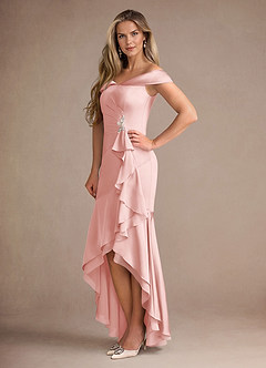 Azazie Billings Kleider für die Brautmutter Meerjungfrau-Linie Schulterfrei Stretch-Satin Kleid Puderrosa image2