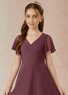 Azazie Induh Junior Sangria A-Line Ruched Chiffon Dress image4
