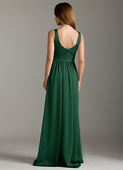 Azazie Keyla Bridesmaid Dresses Dark Green A-Line Pleated Stretch Satin Dress image2